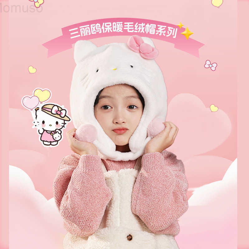 Sanrio Childrens Hat Autumn Winter Style Boys and Girls 3-10 Years Old Cartoon Warm Hat Childrens Ear Protection Hat Hanging Ball Hat H2511101
