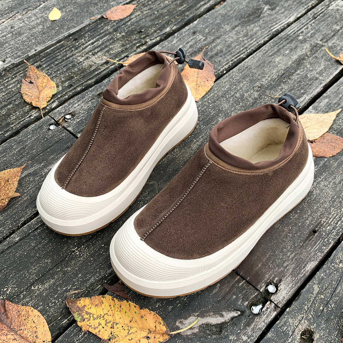 Winter new designer cowhide leather wool thick soled low top snow boots for couples candy colored cotton shoes