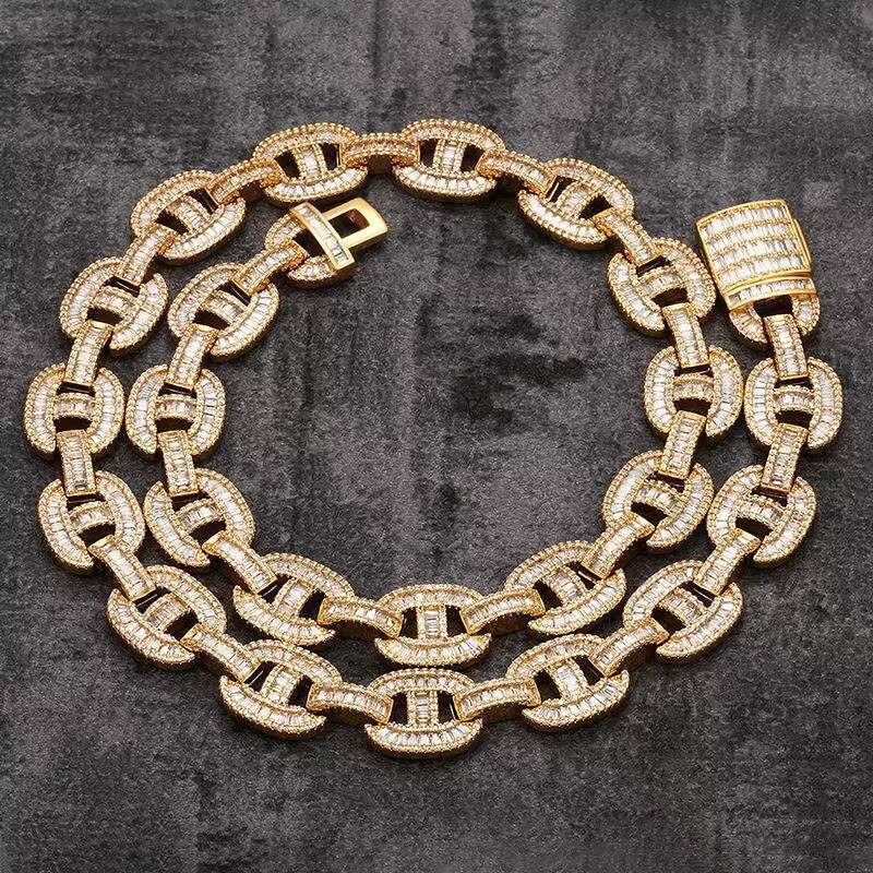 Hip hop Iced Fashion Gold Plated Moissanite Men's Cuban Chain Necklace Jewelry