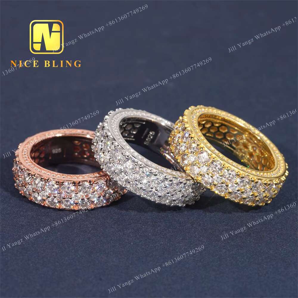 NEW ARRIVAL Affordable Side Setting Band Ring 2 Rows Moissanite Championship Ring 925 Rings for Men Hip Hop Fine Jewelry