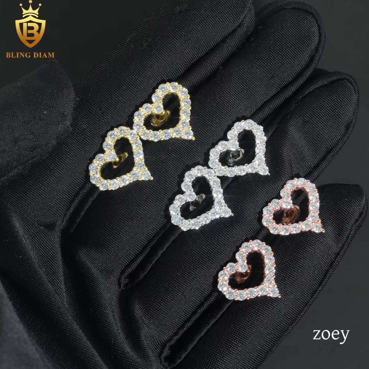 Fashion Jewelry 925 Sterling Silver Vvs Moissanite Heart Shapef Hoop Earrings Rose Gold Plated Gra Certificate