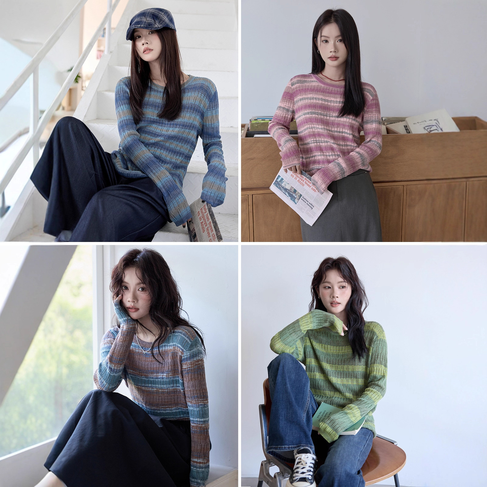 Korean designer striped knitted sweater for women in autumn and winter 2025, new fashionable and versatile, slimming and stylish base shirt and top