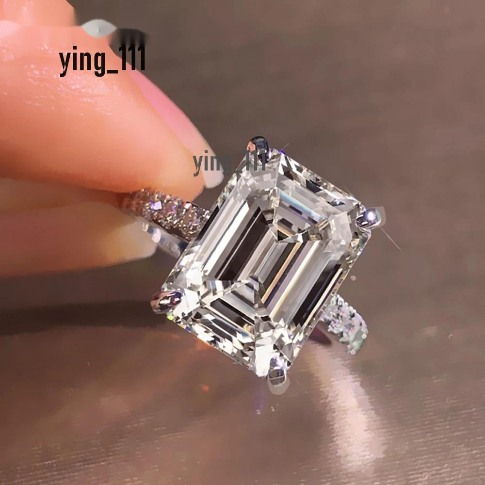 Emerald/Radiant Cut Real Full Moissanite Ring for Women 8*10mm D Color Diamond 925 Sterling Silver Wedding Band with Certificate