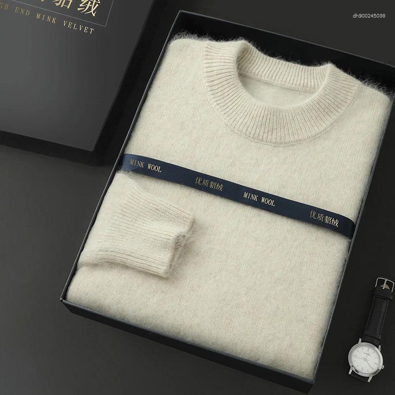 Men's Sweaters "Men's Pure Mink Cashmere Thickened Knit Sweater Winter Warm Semi-Turtleneck Pullover Casual Long Sleeve Clothing