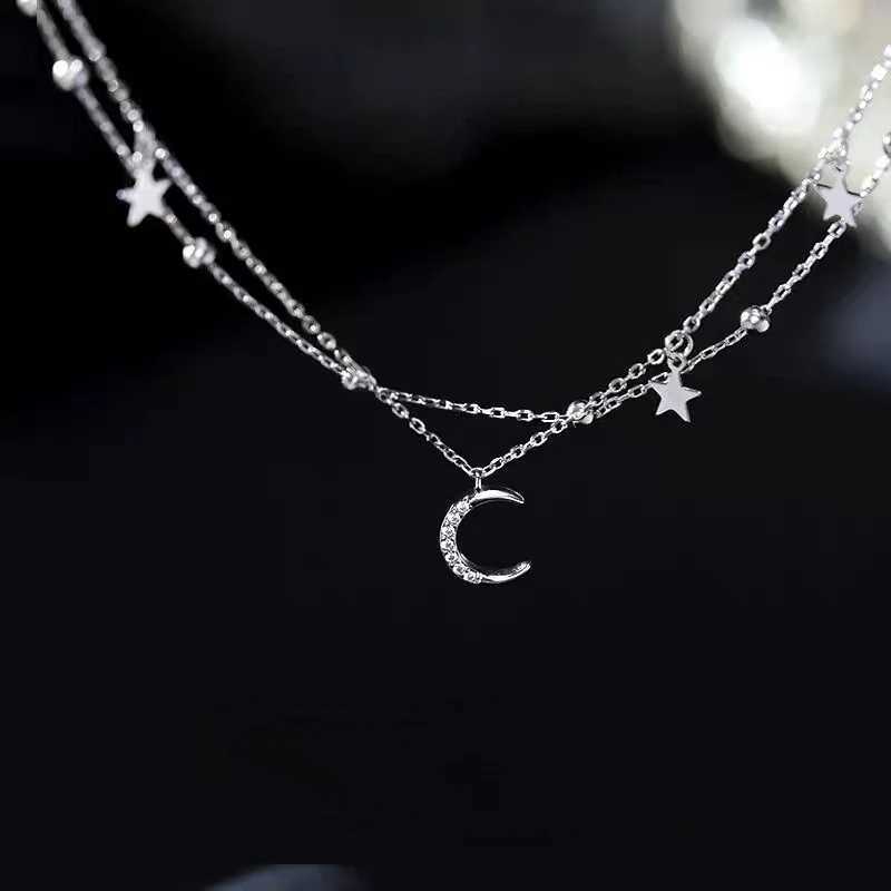 925 Sterling Silver Zircon Bracelets For Women Korean Designer Double Layer Star Moon Bracelet Party Wedding Charm Jewelry GiftsT251110