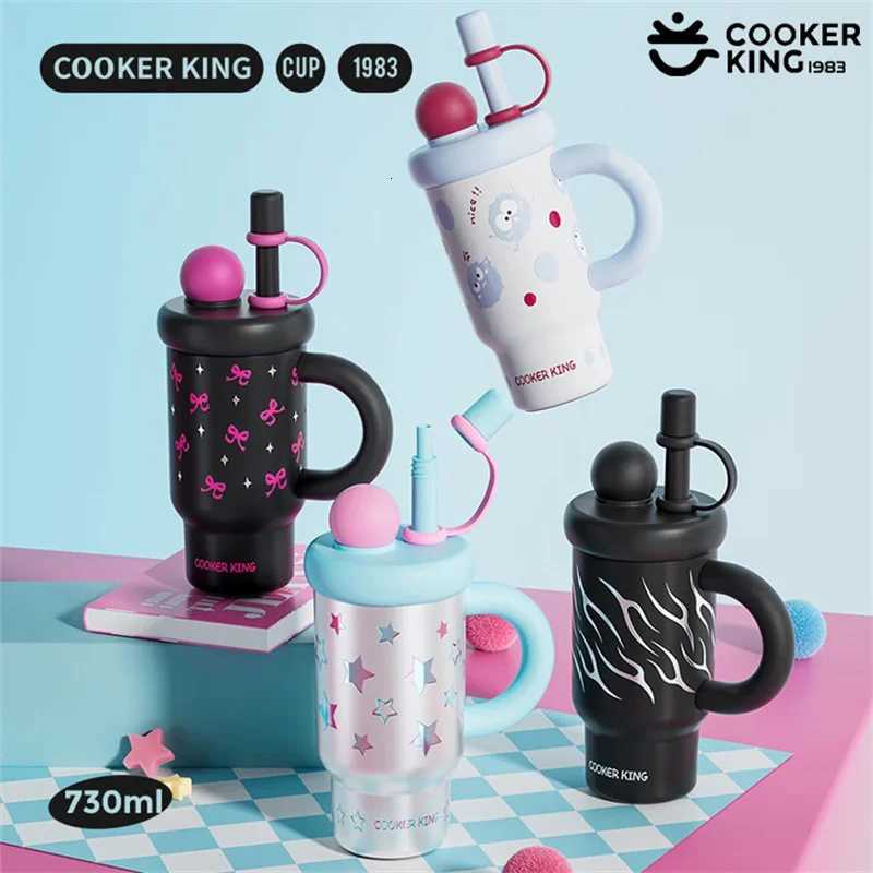 Fashionable cup 730ml Insated Bottle Stainless Steel Thermos Cup with StrawHandle Leak-proof Thermal g Portable Drinkware Cup Y251110