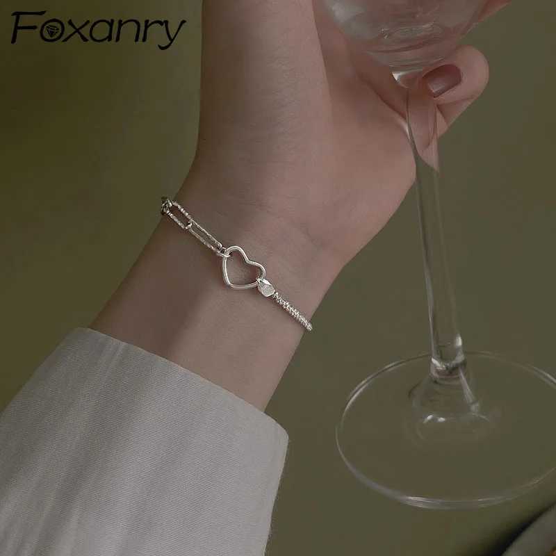 FOXANRY Silver Color Bracelet for Women New Trendy Elegant Sweet Sparkling Splicing Chain Hollow LOVE Heart Bride JewelryT251110
