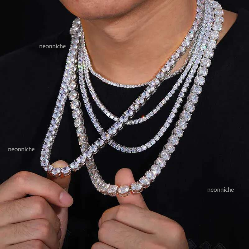 Gold Sier VVS Moissanite Iced Out Chains Dia Cluster Tennis Chain Necklace for Mens Womens 3mm 4mm 5mm AAA