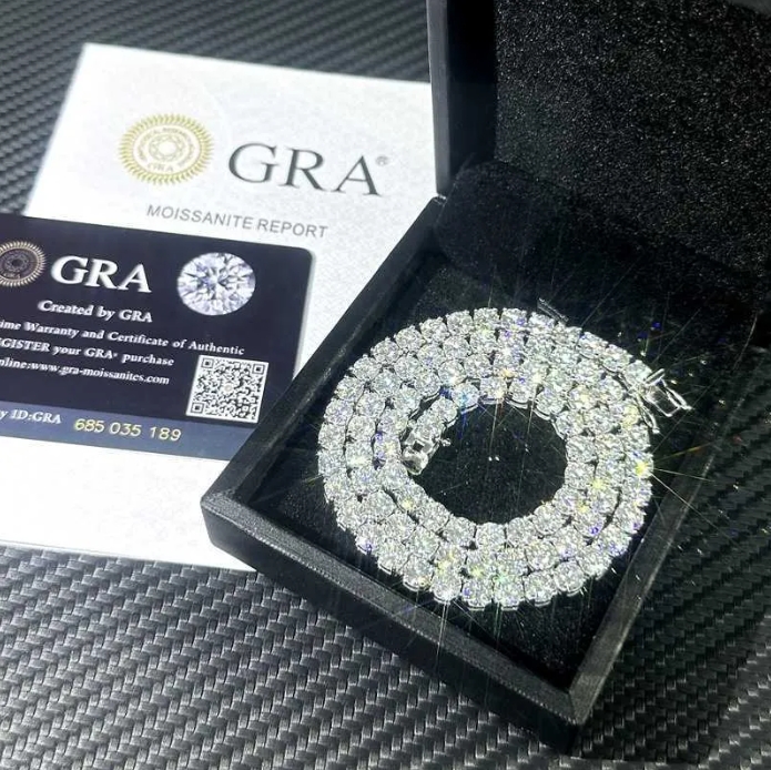 Elegant 5mm Moissanite Dia Tennis Necklace for Him & Her Trendy Gold Hip Hop Chain