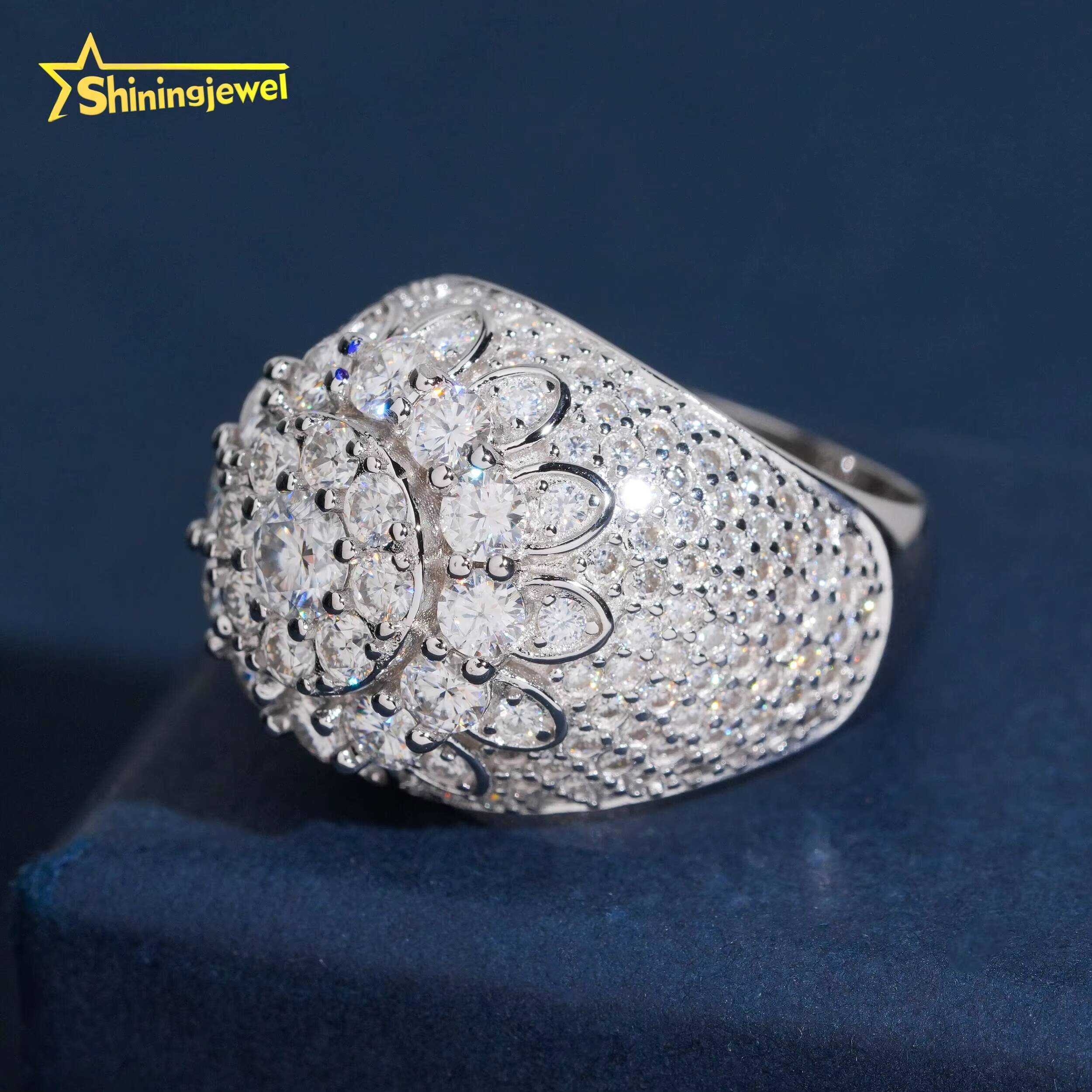 USA Local Stock Fashion Ring Round Hip Hop Style Iced Out VVS Moissanite Jewelry Custom Silver 925 Diamond Flower Rings