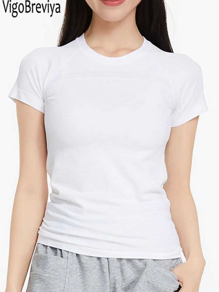 VigoBreviya Solid Seamless Yoga Top and Bra Womens 2025 Short Sleeve Fitness T-shirt Fitness Running TopXJ250410
