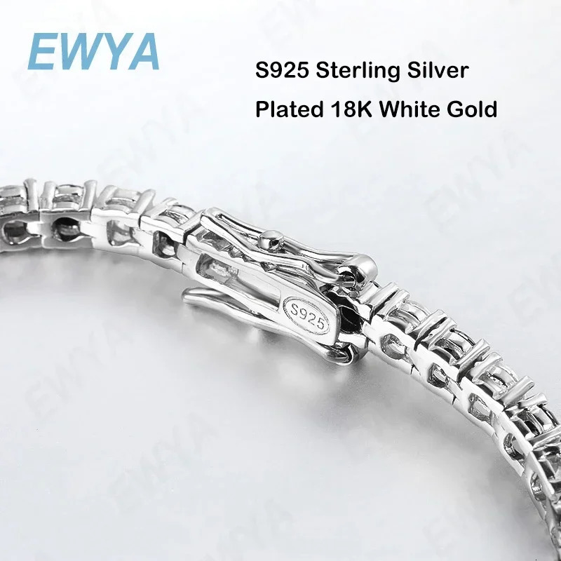 EWYA GRA Certified Real 3/4/5/6.5MM Black White Full Tennis Bracelet for Men Women Original 925 Silver Link Bracelets 250408