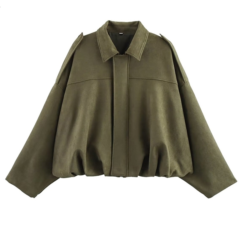 Vintage Women Green Oversize Bomber Jackets Fashion Ladies Elegant Loose Soft Outfits Jacket for Party Female Chic Clothes 251105