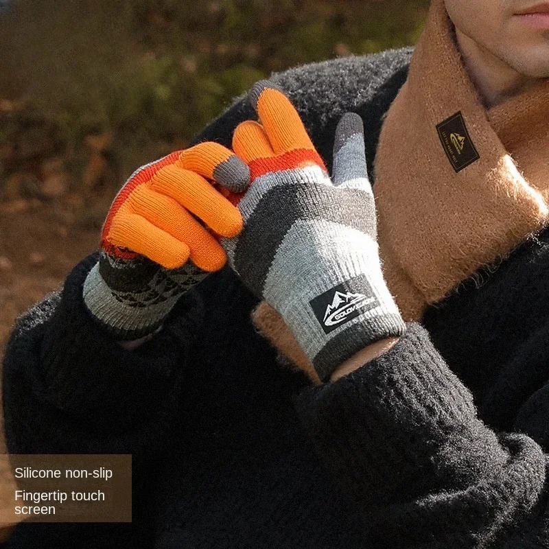 Daily Outdoor Mens Sports Cold Resistant and Anti Slip Touch Screen Gloves Knitted Gloves Warm Velvet Riding 251106