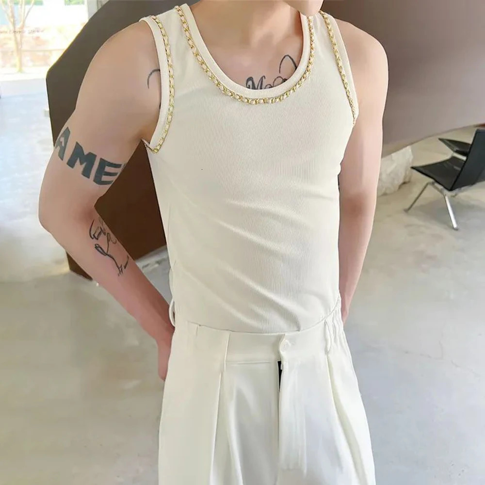 Mens Y2K chain tight fitting vest unisex style street top personalized casual sexy nightclub versatile vest unisex 250408