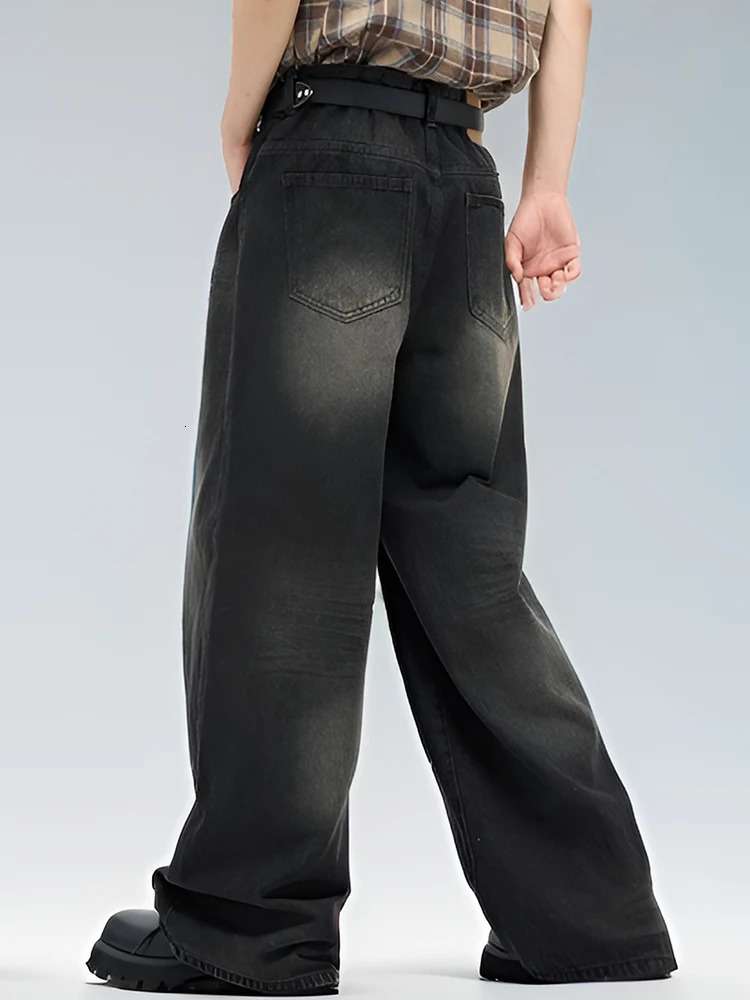 Male Classic America Hip Hop Rap Jeans Wide Leg Youth Jeans Men Straight Leg Retro Loose Trousers Oversized Denim Pants 250409