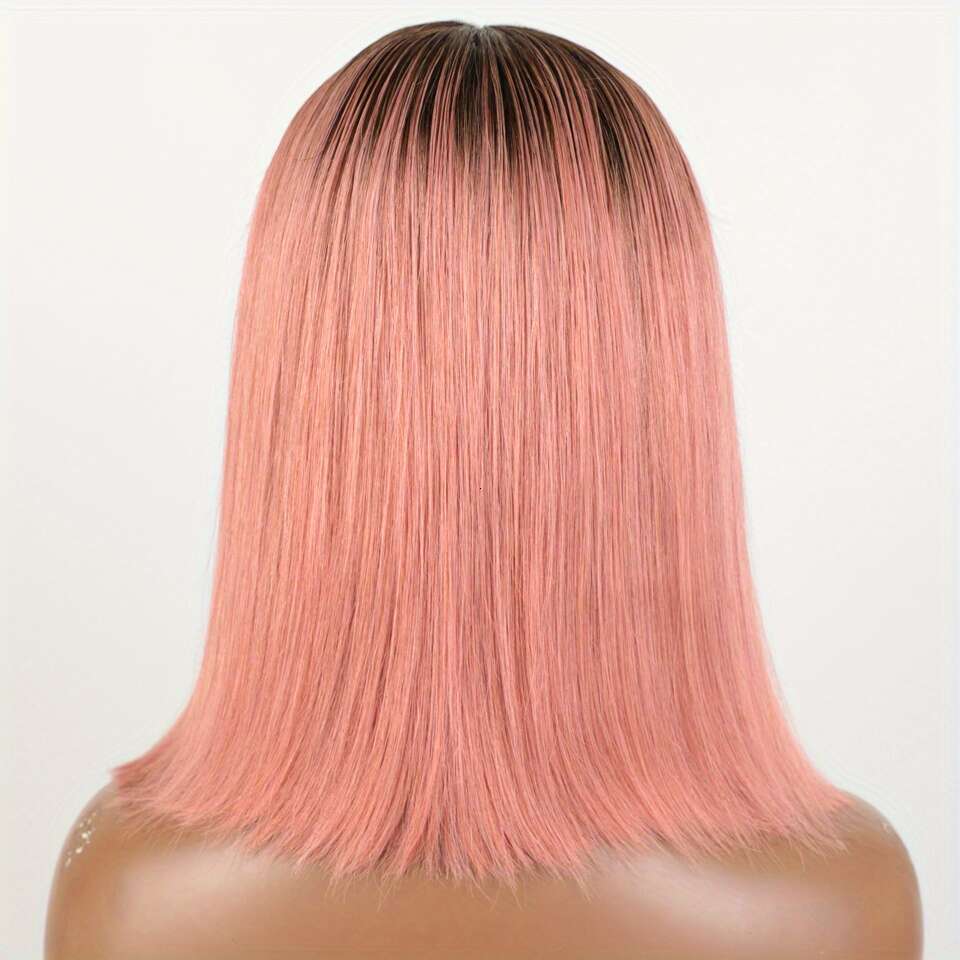 Natural Looking Human With Transparent Lace Front 13X6x1 Ombre Pastel Short Bob Cut, Bleached Knots Pre-Plucked - Lightweight Pink Hair Wig Women Men,