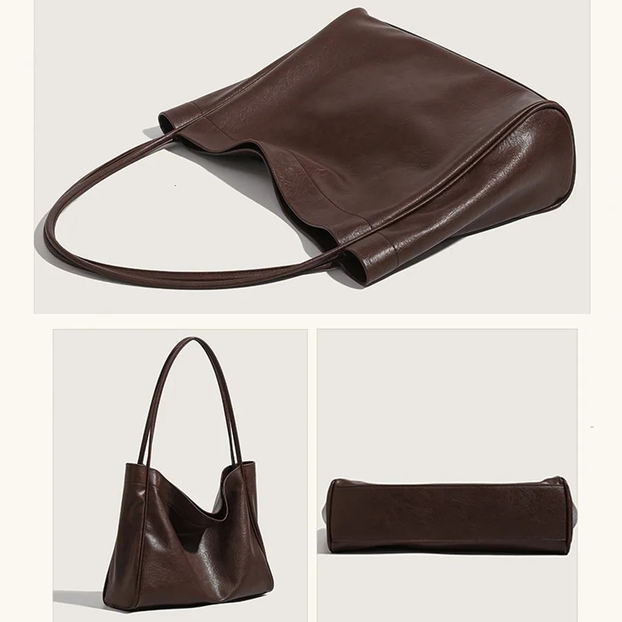 Womens leather handbag vintage large capacity commuting highquality casual shoulder bag name 250401