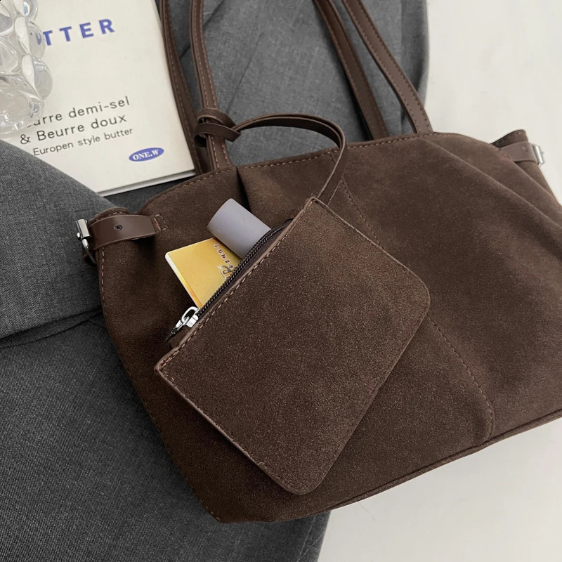 Women Suede Tote Bag with Inner Pocket Underarm Bag Solid Color Satchel Bag Large Capacity Hasp Casual Tote for Work Travel 251106
