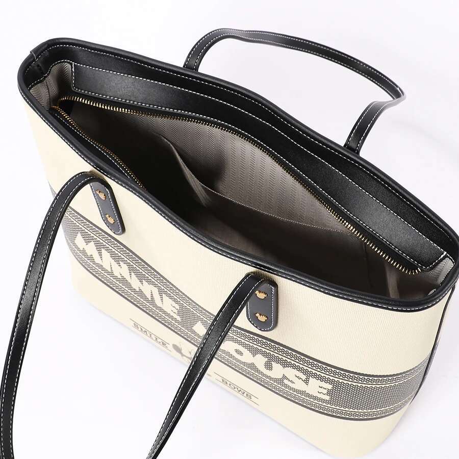 Lisence Minnie Mouse Embroidered Tote Beige Retro Shoulder Bag For Lady