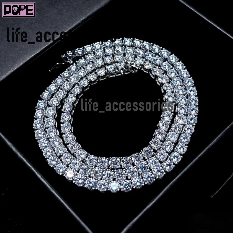 In Stock 3mm/4mm/5mm Tennis Chain High Quality 925 Sterling Silver Hiphop Iced Out Moissanite Tennis Chain