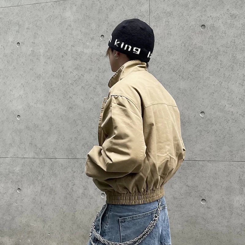 PFNW unisex American high street Distressed Stand collar silhouette khaki jacket mens trend retro workwear short jacket 12C2245 250410