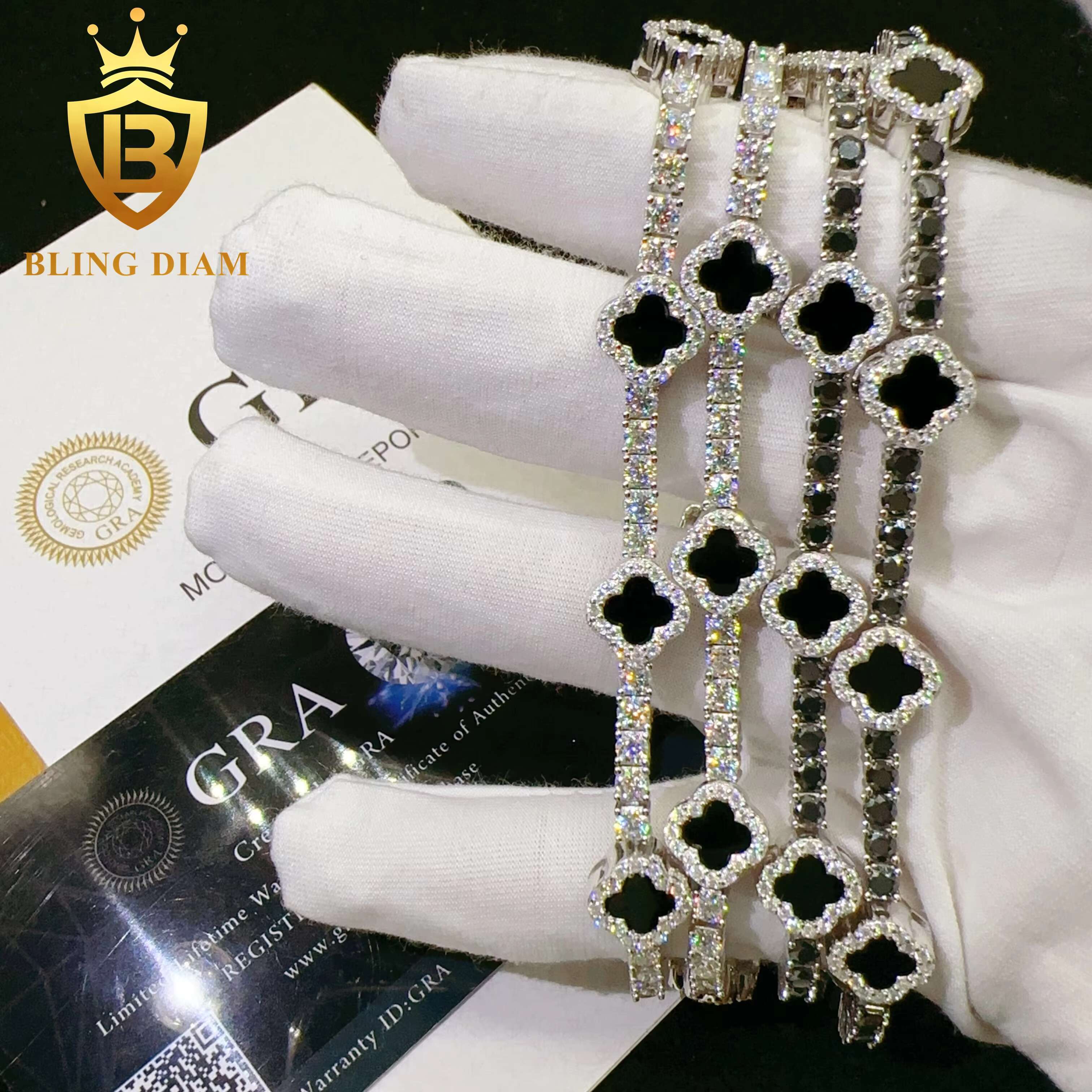 High Quality 925 Sterling Silver Diamond VVS Moissanite Tennis Bracelet Fashionable Hip Hop Iced Out Clover Necklace