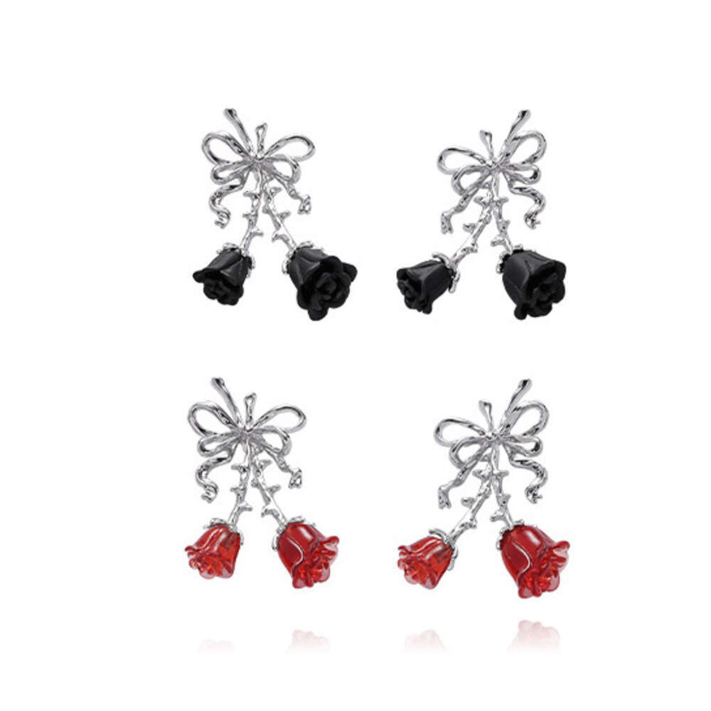 Original Bowknot Dark Night Rose Simple Fashion High-end Sweet Cool Style Personality Stud Earrings