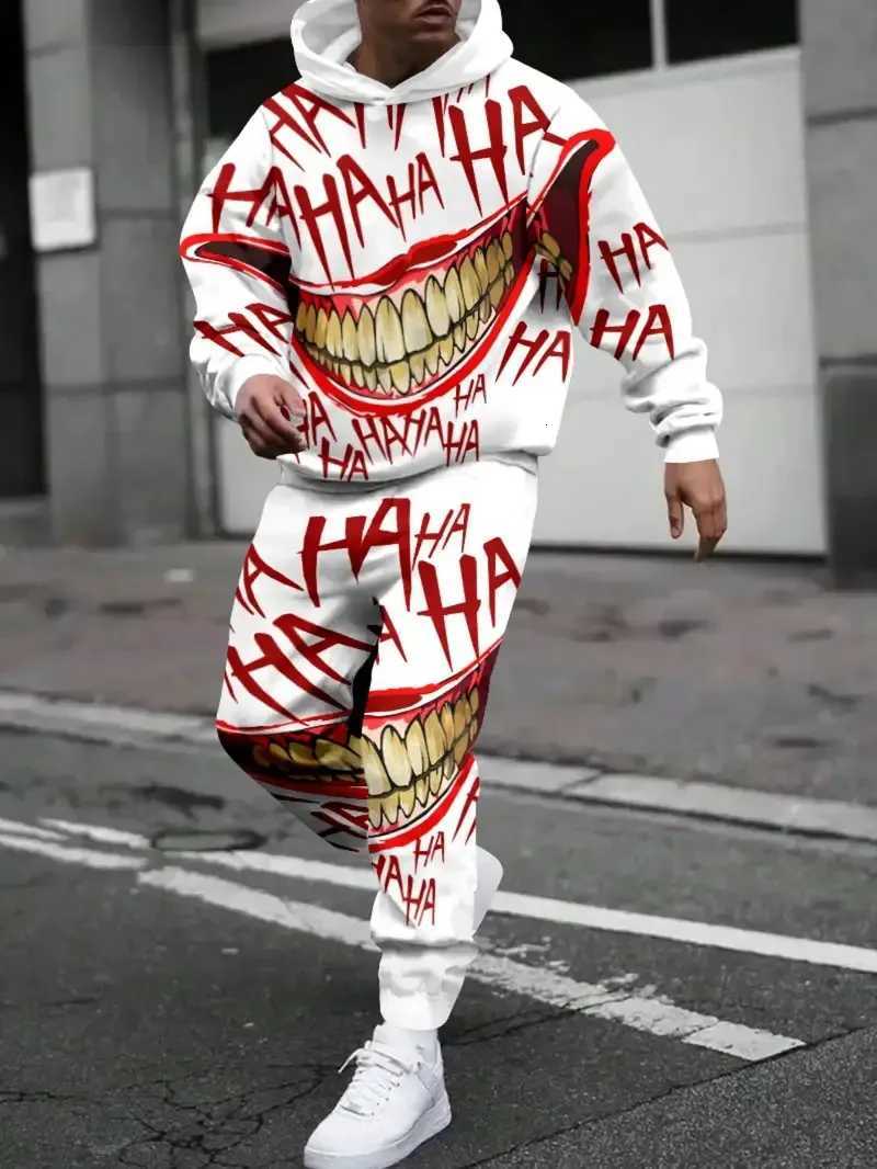 The 2025 Spring and Autumn new mens hoodie set features a casual fashionable and comfortable 3D smiling face pattern print W251110