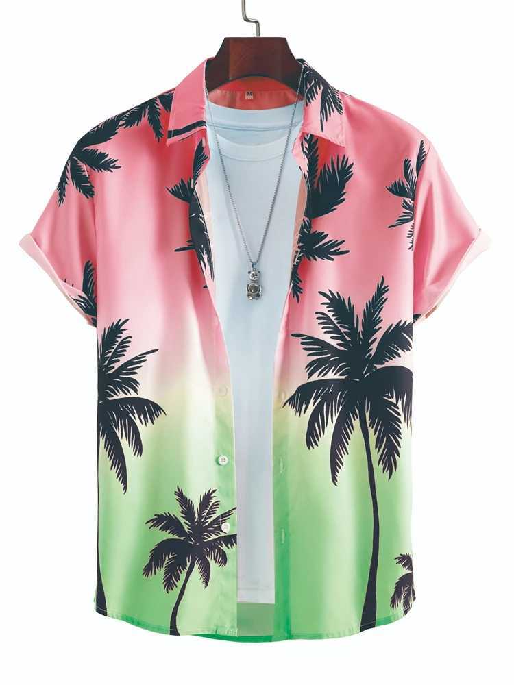 Hawaiian mens summer outdoor beach mens short sleeved city shirt daily casual mens street shirt fashionable mens shirt X250410