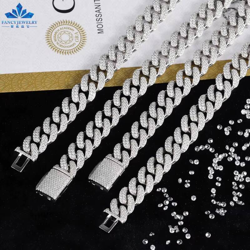 Factory Wholesale VVS Moissanite Diamond Miami 925 Cuban Link Chain 8mm 10mm 12mm 14mm 18mm 20mm Hip Hop Necklace Men Jewelry