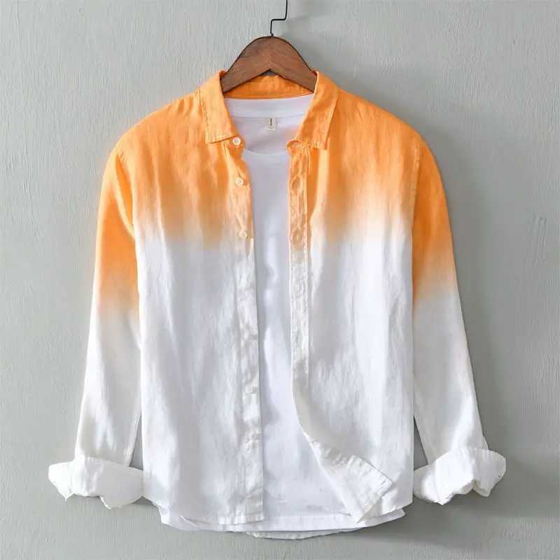Fresh gradient line mens long sleeved summer casual loose beach vacation sun protection X250410