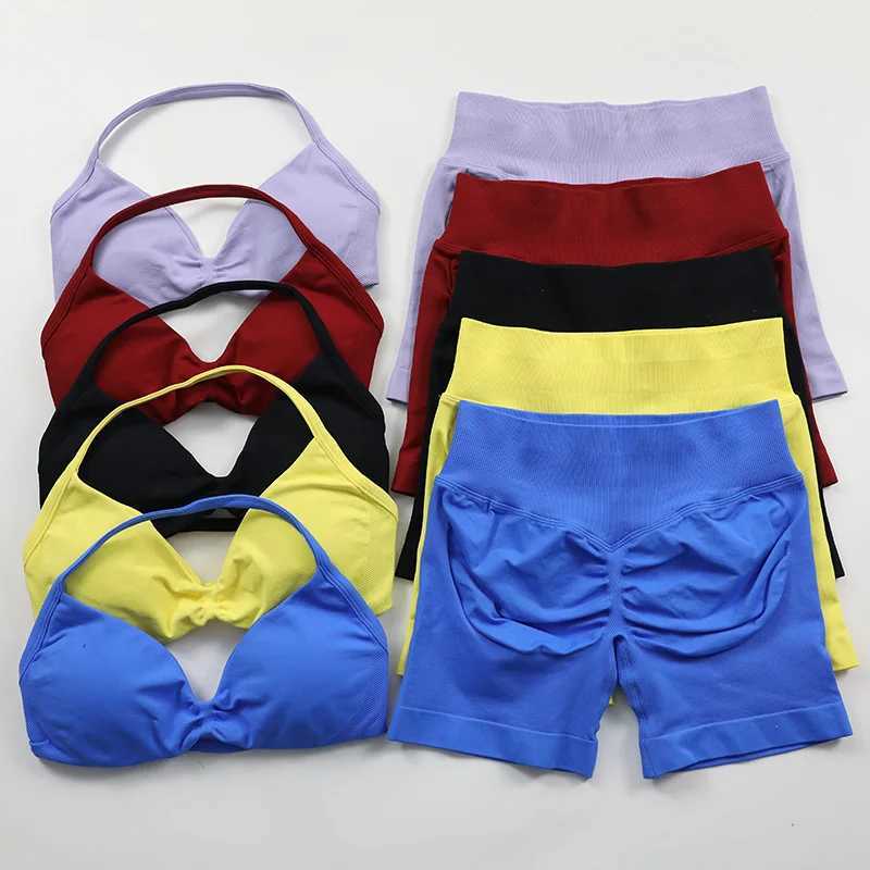 2-piece Impact Gym Set Womens Sportswear Scrunch Shorts Set Strap Sports Bra Top Womens Sportswear Set W250410
