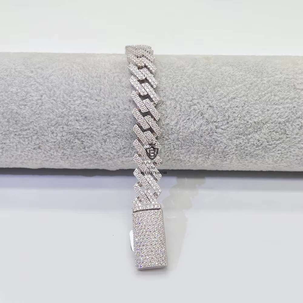 Hip Hop Hot Sale 18k Gold Plated 12mm Cuban Link Chain Moissanite Iced Men 925 Silver Jewelry Bracelet
