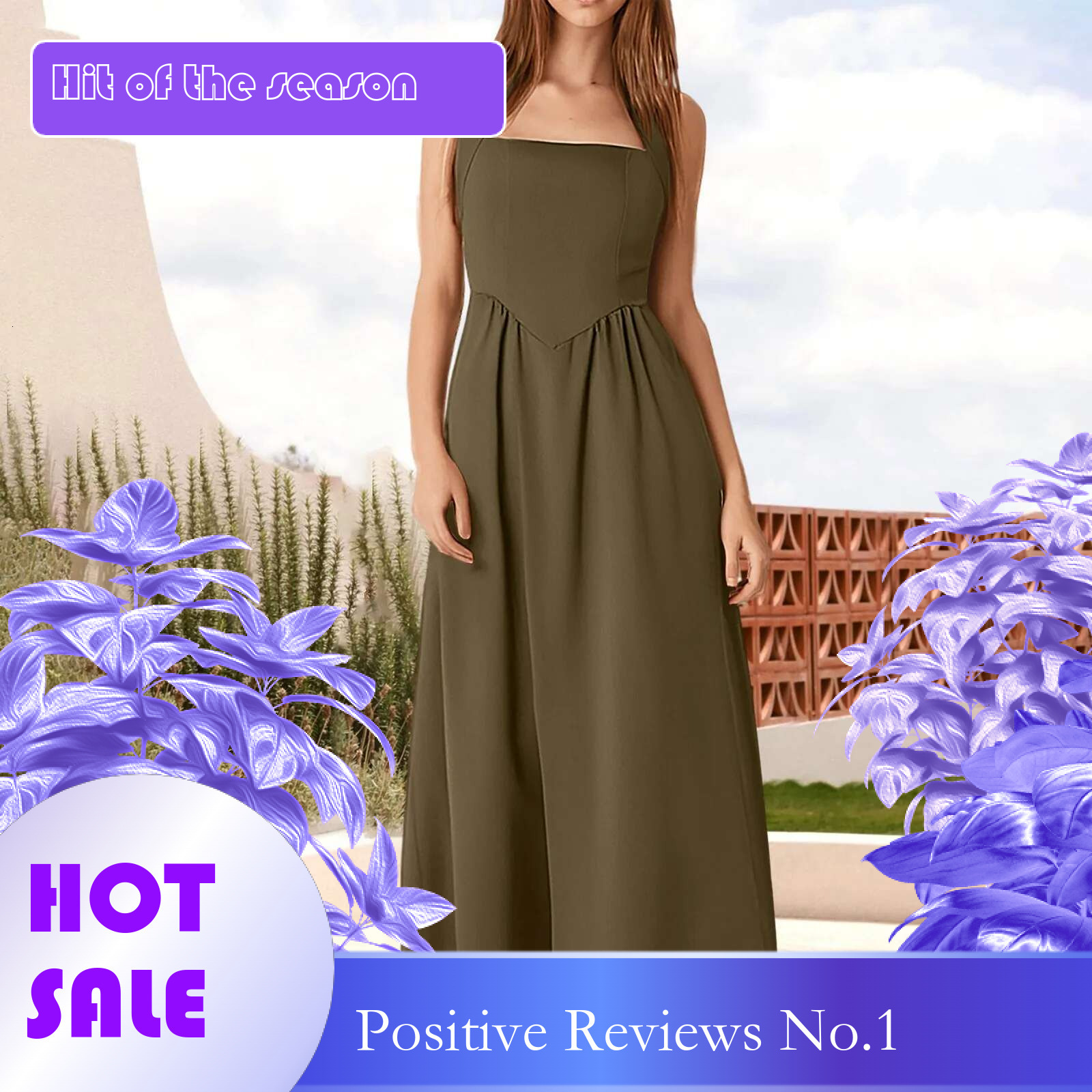 Dongdumaoyi Dongdumaoyi Summer Sleeveless Beach Long Simple Solid Color Halter Hollow Out Women Casual Backless Pleated Holiday Dress
