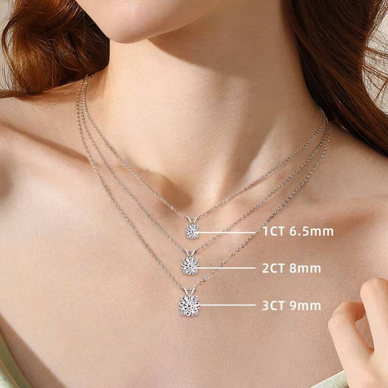 Real 925 Silver Jewelry 4 Claws Sparking D Color Moissanite Pendant Necklace 65mm10ct 2ct 3ct 4ct for Women