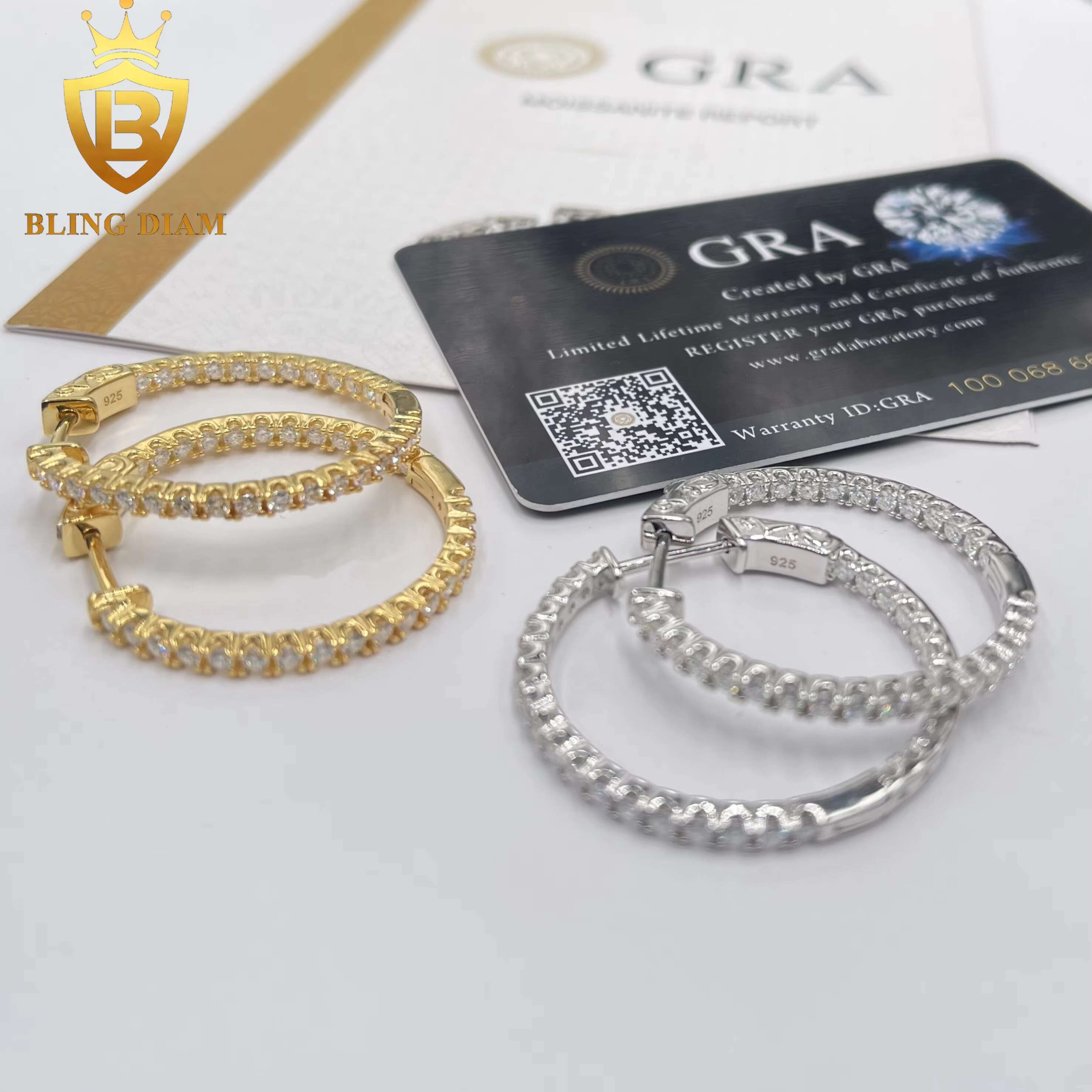 Factory Low Price Fashion Jewelry 925 Sterling Silver VVS Moissanite Iced Out Hoop Earrings for Women Gift