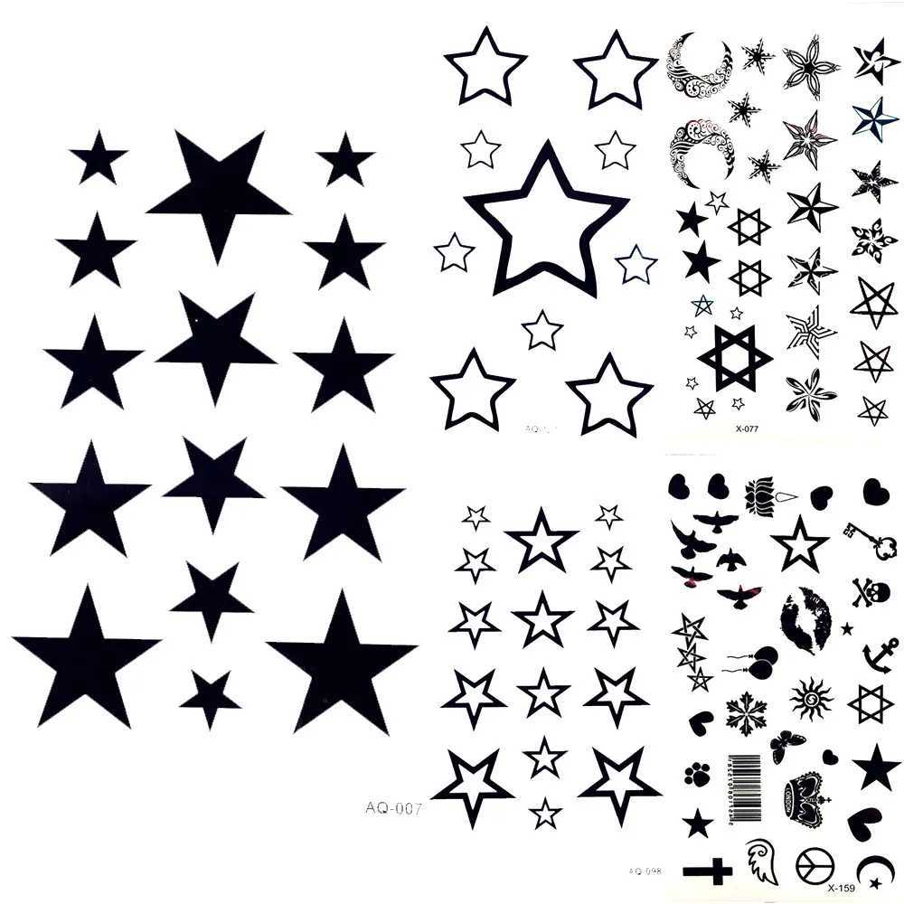 Cute Black Moon Sky Stars Temporary Tattoo Cartoon Girl Tattoo Hands Waterproof Ears Tattoo Stickers Mens Body Arm Finger Art W250410