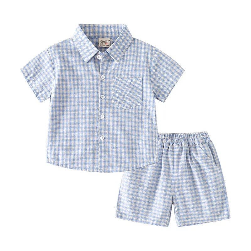 2PCS MILANCEL Summer Childrens Grid Set Collar Boys Thin Short sleeved T-shirtShort sleeved Childrens Polo T-shirt Set 250409