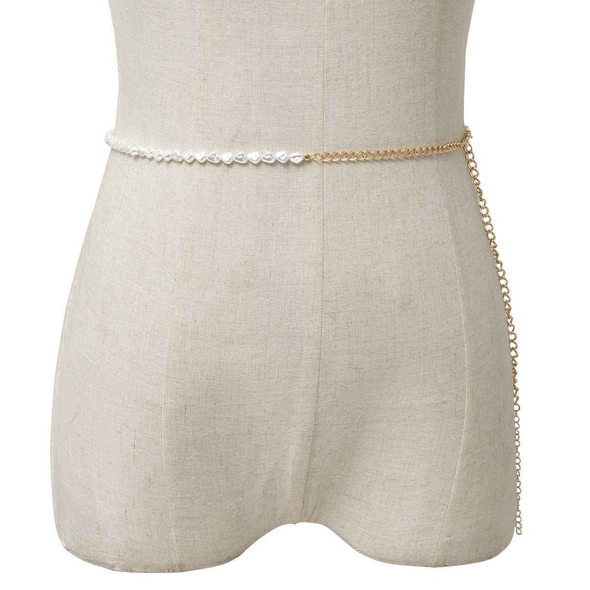 IngeSight. Z Bohen Baroque imitation pearl body chain used for Wen sexy summer beach harness waist belly chain with jewelry gift X250410