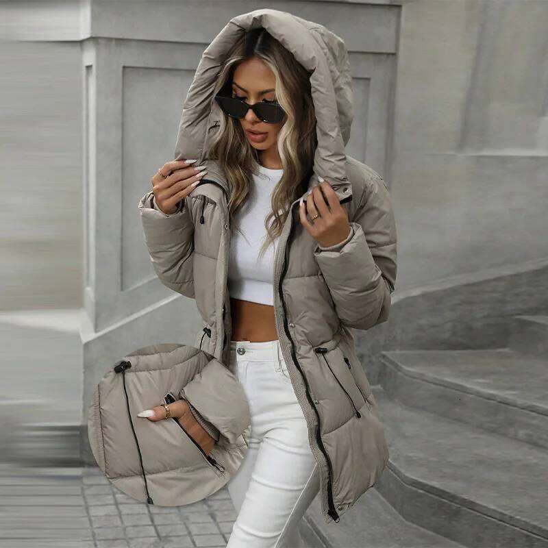 Versatile Classic Cotton Jacket Mid To Long Zipper Warm Hooded Padded Women Fashionable Trendy Casual Winter Female Outerwear