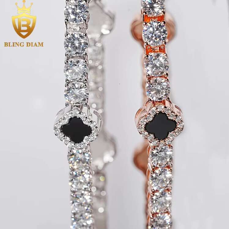 5mm Tennis Chain Four Leaf Clover Fashion New Jewelry 925 Silver VVS Moissanite Bracelet GRA Certificate