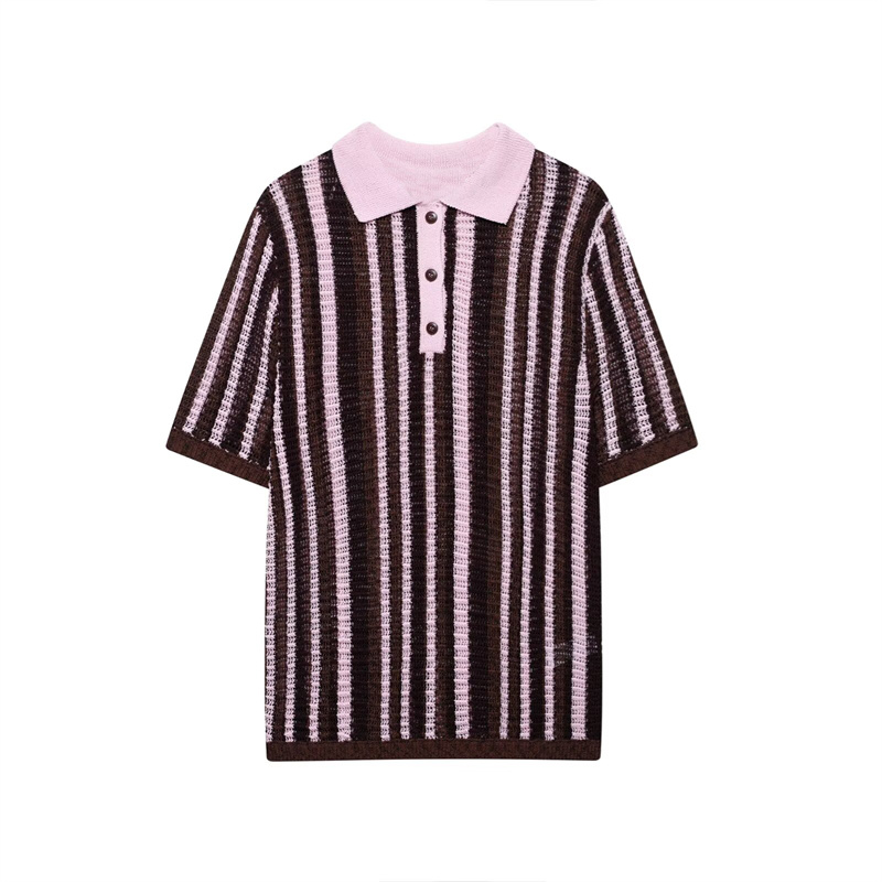 2025 Spring/Summer New Product Casual Women's Polo Shirt Short Sleeve Knitted Shirt High Waist Knitted Shorts Set