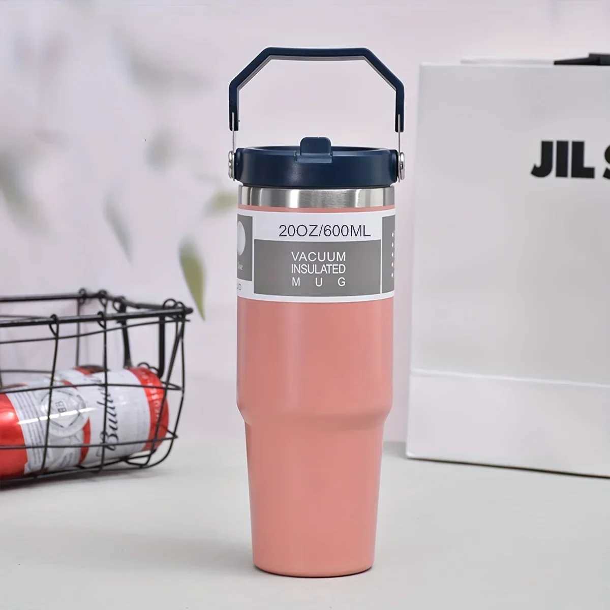 Fashionable cup Portable Car Cup Stainless Steel Thermos Cup with Straw Handle Double Walled Travel Sports Water Bottle Coffee Vacuum Flask Y251110