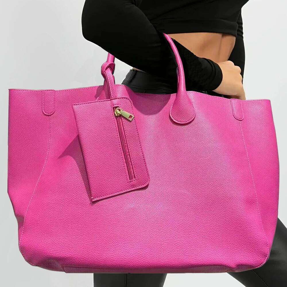 Ladies' Fashionable Vegan Leather Oversized Handbag With Large Capacity, Simple And Versatile Shopping Bag