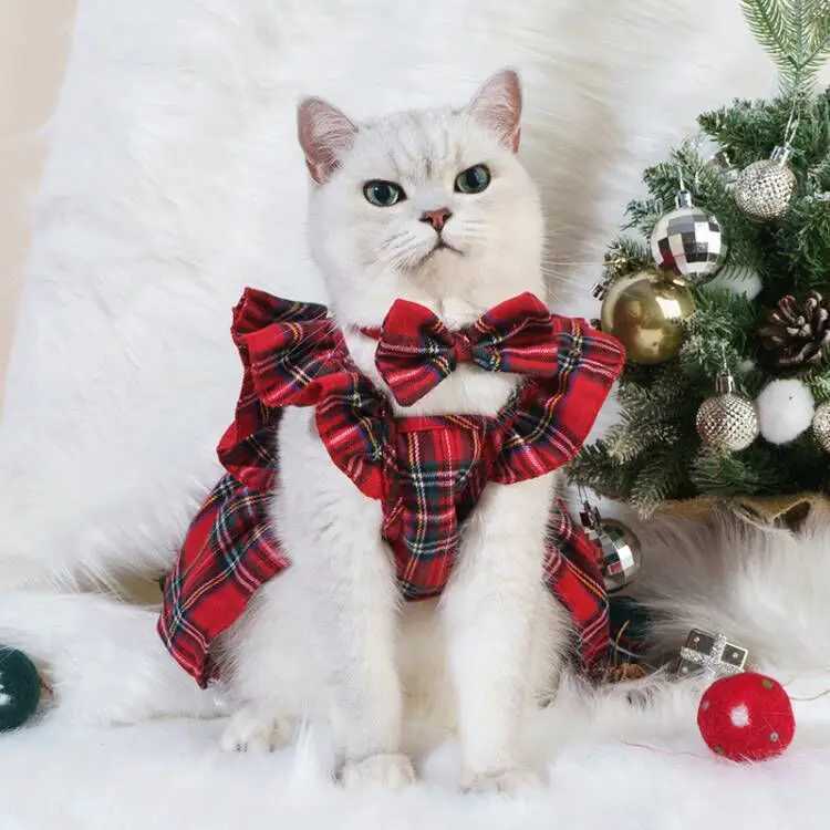 Christmas Dog Dresses Strap Autumn Winter Dog Clothing Skirt Cat Pet Clothing Cosplay Christmas Checker Clothes for Small Dog J251110