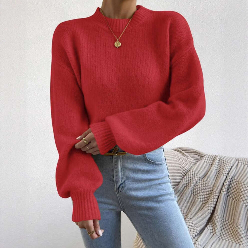 European and American Style Cross-Border Independent Station Autumn Winter New Solid Color Half Turtleneck Casual Pullover Sweater Women Long Sleeve K