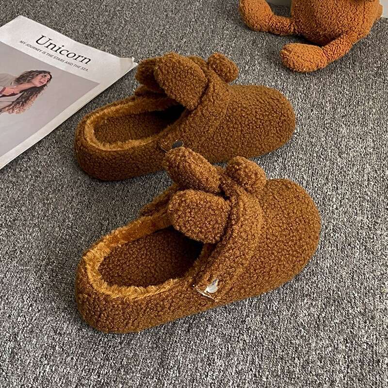 Soft Cute Bunny Closed-Toe Furry for Women, Outdoor Wear, 2025 New Autumn Winter Versatile Two-Way Plush Cotton Slippers