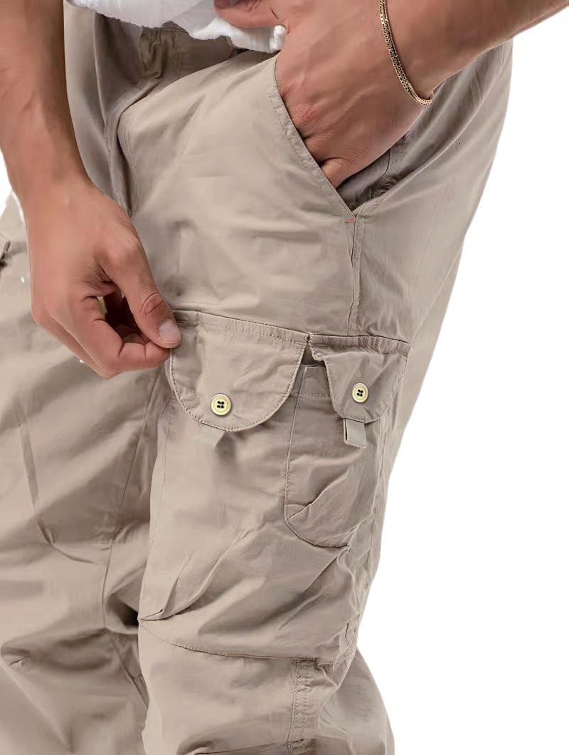 2023 new European size mens three-dimensional bag woven cargo pants tethered belt leggings casual trousers solid color mens trousers