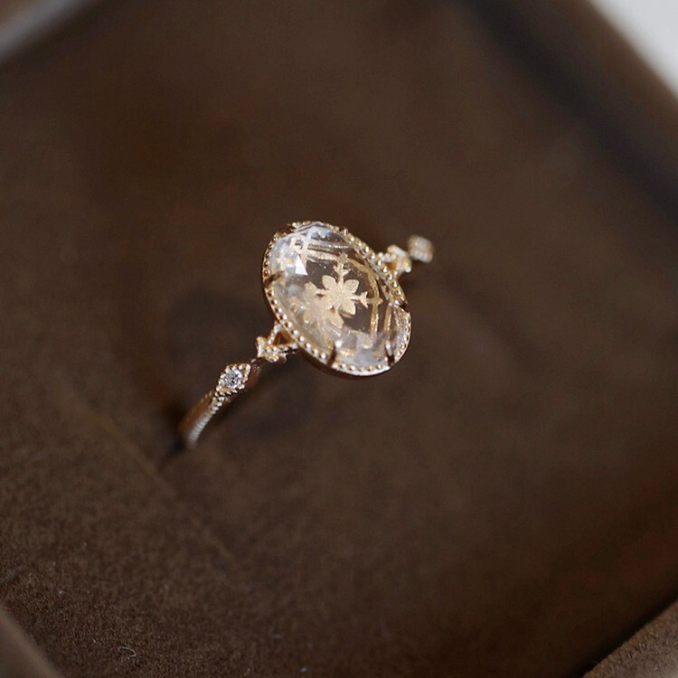 "mirror Fashion Ring Spring Poetry" Exquisite Light Luxury High Imitation Natural White Crystal Luxurious Designer Ring Rose Flower Women 